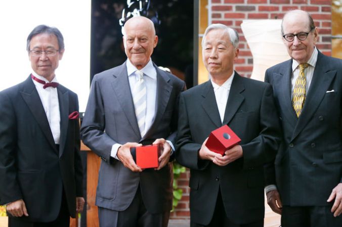 Left to right: Ambassador Motohide Yoshikawa, Norman Foster, Hiroshi Sugimoto, & David Holbrook